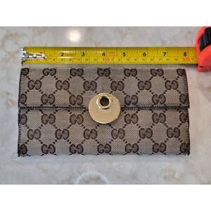 Gucci GG Monogram Canvas Continental Wallet Ivory Leather Trim Brown Italy